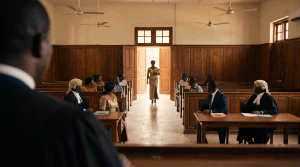 Woman walking into Court with her evidence to clear her name as 2nd Wife not mistress.