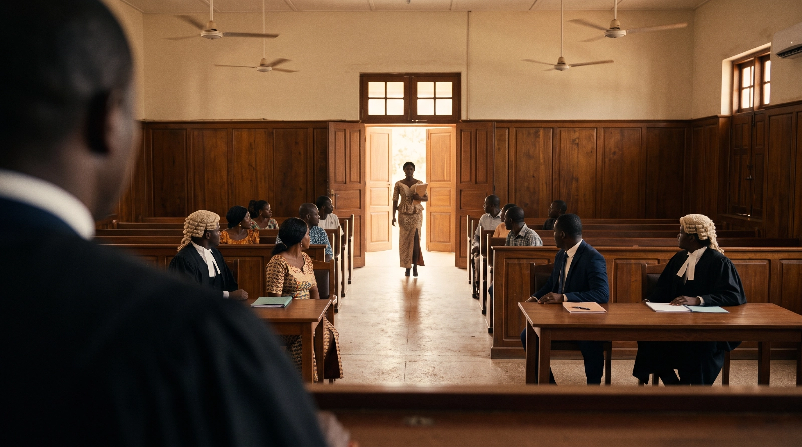 Woman walking into Court with her evidence to clear her name as 2nd Wife not mistress.
